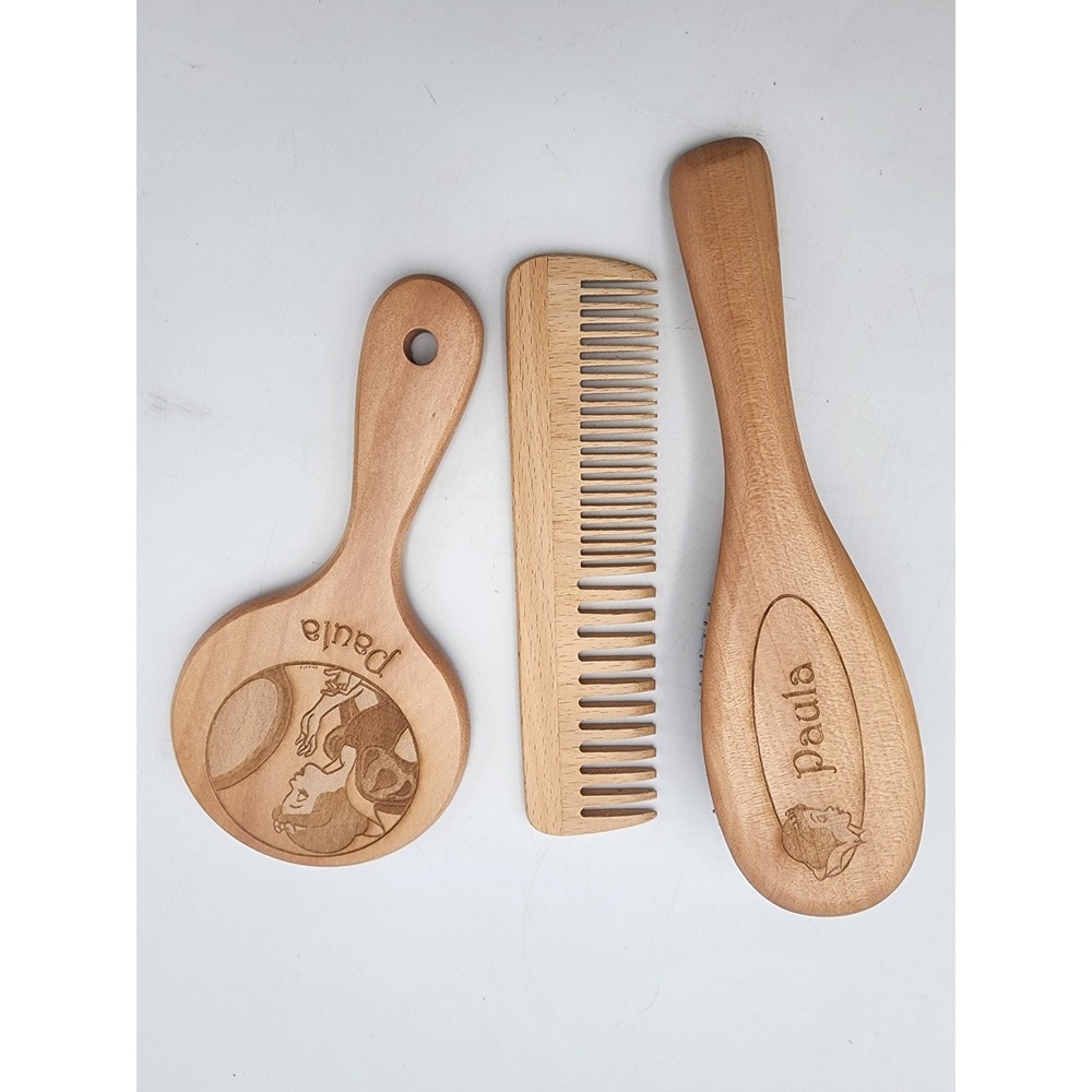 Vintage Paula Personalized Wooden Vanity Set Hairbrush Comb Hand Mirror 3pc